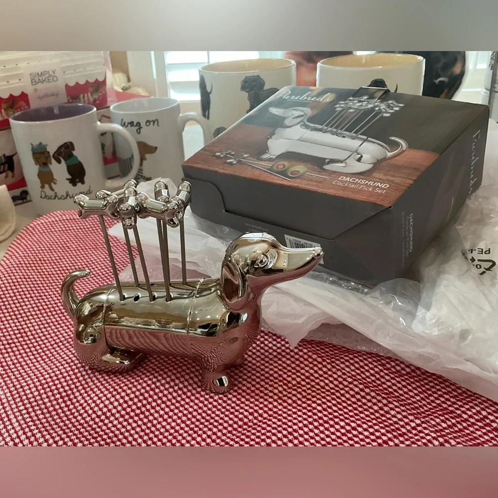 Classic Godinger Dachshund Cocktail Pick and stand Set - Party or decor